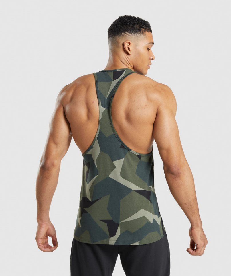 Men's Gymshark Critical Stringer Tanks Camo | CA 30D158